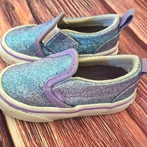 Vans Kids Glitter Slip-On Shoes - Purple, Blue and Silver